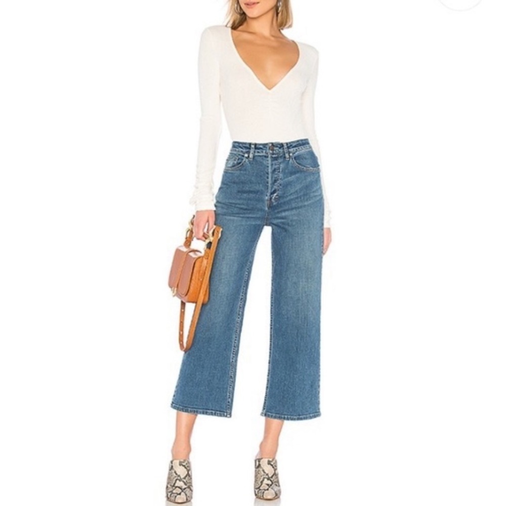Free People Blue High-Rise Wide Leg Jeans